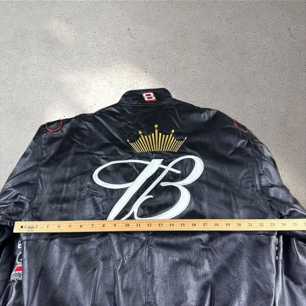 Vintage Jeff Hamilton x Dale Jr. Black Leather Racing Jacket Men's Large NASCAR